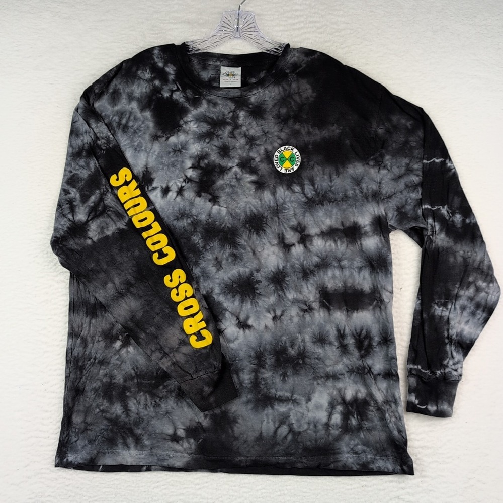 Vtg 90s Cross Colours Longsleeve‎ Tee Shirt Mens Size Large Tie-dye Gray